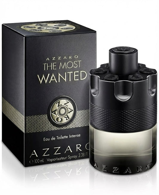 Azzaro The Most Wanted perfume bottle and packaging on a white background