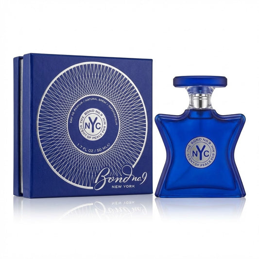 Blue Bond No. 9 The Scent of Peace perfume bottle and packaging on a white background