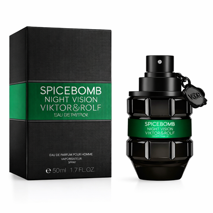 Viktor & Rolf Spicebomb Night Vision perfume bottle and packaging on a white background